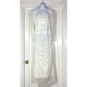 House of CB Katarina Maxi Dress Size L+ Large Plus White Mesh Long Sleeve Bridal